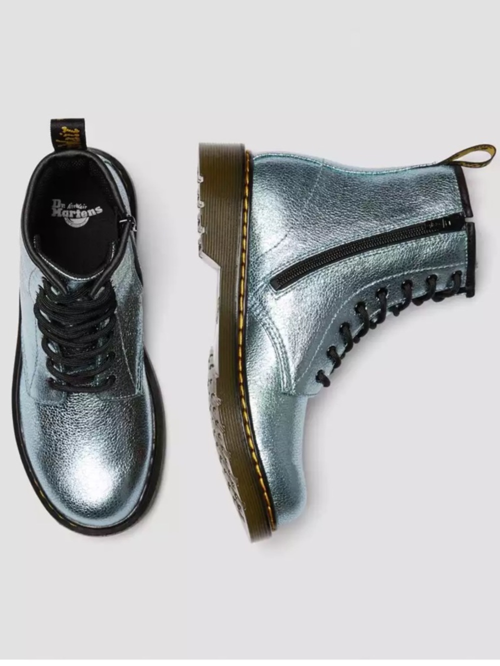 Dr. Martens Metallic Teal Lace-Up Zip Boots